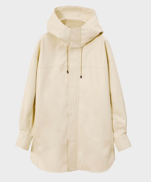 STUNNING LURE（スタニングルアー）の「フェイクレザーフーディージャケット（ブルゾン・レディース・ホワイト/ダークブラウン/ライトグリーン/ピンクベージュ・X-SMALL/SMALL）」の7枚目の写真