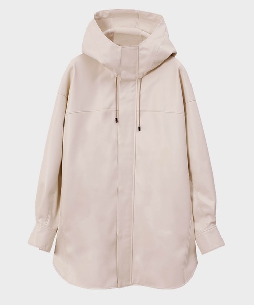 STUNNING LURE（スタニングルアー）の「フェイクレザーフーディージャケット（ブルゾン・レディース・ホワイト/ダークブラウン/ライトグリーン/ピンクベージュ・X-SMALL/SMALL）」の21枚目の写真