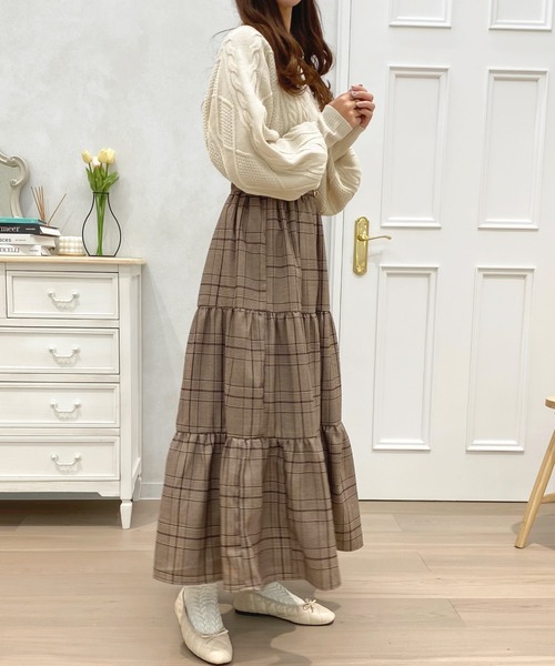 apres jour（アプレジュール）の「チェックティアードロングスカート【ZOZOTOWN限定アイテム】（スカート・レディース・ベージュ/ブラウン系その他/ライトベージュ/ダークブラウン・フリー/X-LARGE）」の18枚目の写真