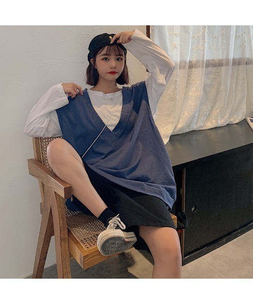 DEVICE（デバイス）の「オーバーサイズ シンプルベスト（ベスト・レディース・ブラック/ブラウン/ブルー・FREE）」の17枚目の写真