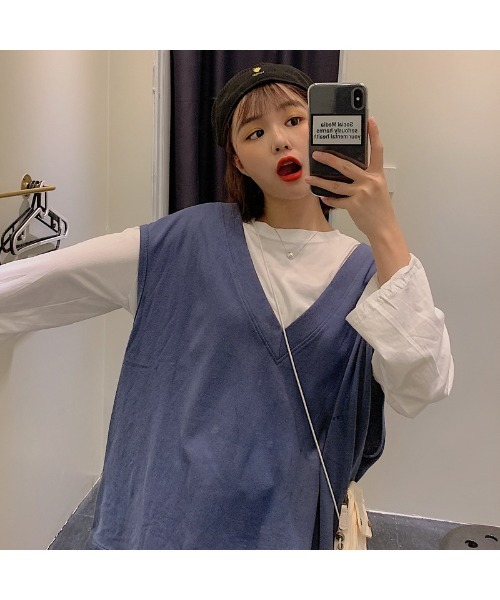 DEVICE（デバイス）の「オーバーサイズ シンプルベスト（ベスト・レディース・ブラック/ブラウン/ブルー・FREE）」の21枚目の写真