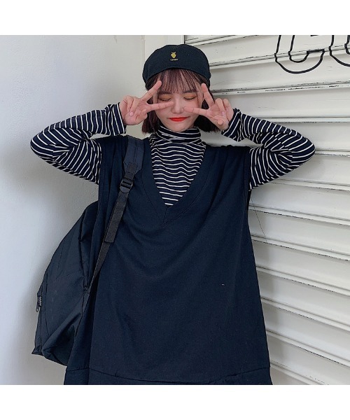 DEVICE（デバイス）の「オーバーサイズ シンプルベスト（ベスト・レディース・ブラック/ブラウン/ブルー・FREE）」の5枚目の写真