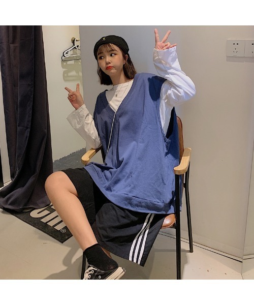 DEVICE（デバイス）の「オーバーサイズ シンプルベスト（ベスト・レディース・ブラック/ブラウン/ブルー・FREE）」の19枚目の写真