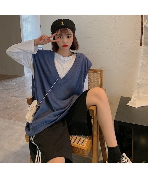 DEVICE（デバイス）の「オーバーサイズ シンプルベスト（ベスト・レディース・ブラック/ブラウン/ブルー・FREE）」の16枚目の写真