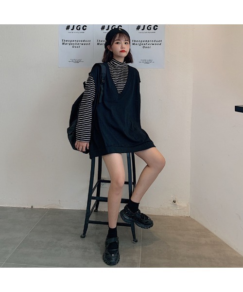 DEVICE（デバイス）の「オーバーサイズ シンプルベスト（ベスト・レディース・ブラック/ブラウン/ブルー・FREE）」の10枚目の写真