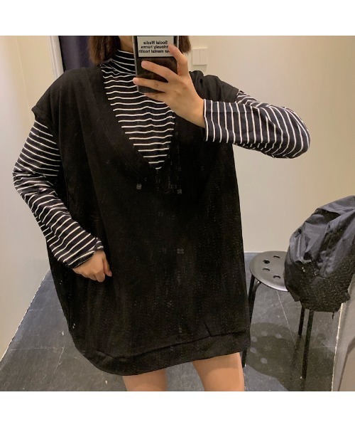 DEVICE（デバイス）の「オーバーサイズ シンプルベスト（ベスト・レディース・ブラック/ブラウン/ブルー・FREE）」の14枚目の写真