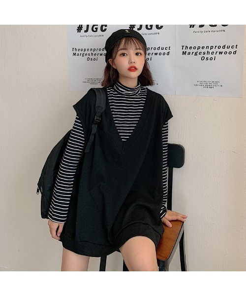 DEVICE（デバイス）の「オーバーサイズ シンプルベスト（ベスト・レディース・ブラック/ブラウン/ブルー・FREE）」の4枚目の写真