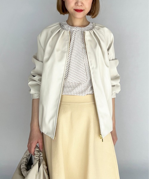 PICCIN(ピッチン)の「フェイクレザーノーカラーブルゾン(ブルゾン・レディース・ブラック/オフホワイト・M/L)」の9枚目の写真