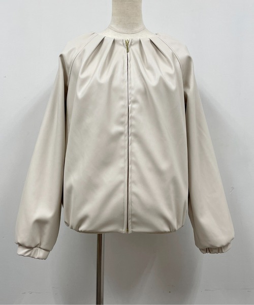 PICCIN(ピッチン)の「フェイクレザーノーカラーブルゾン(ブルゾン・レディース・ブラック/オフホワイト・M/L)」の14枚目の写真