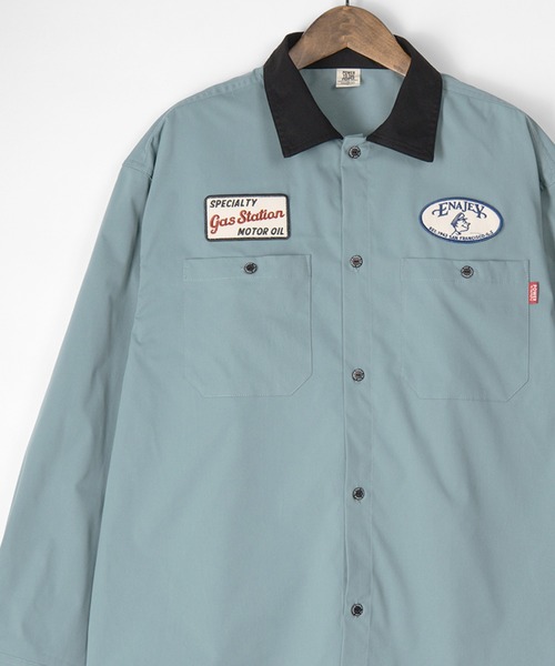 POWER TO THE PEOPLE(パワートゥーザピープル)の「【POWER TO THE PEOPLE/パワー トゥザ ピープル】ビッグシルエット ワッペン&イラスト刺繍 ワークツイル長袖シャツ(シャツ/ブラウス・メンズ・ホワイト/ブラック/ベージュ/サックスブルー/ホワイト系その他/ブラック系その他・M/L/XL)」の6枚目の写真