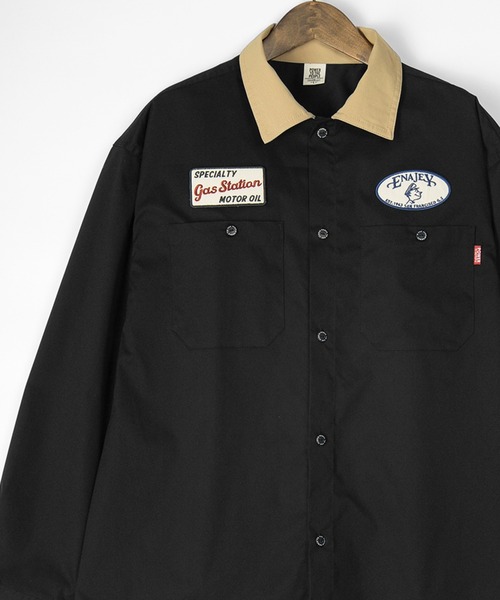 POWER TO THE PEOPLE(パワートゥーザピープル)の「【POWER TO THE PEOPLE/パワー トゥザ ピープル】ビッグシルエット ワッペン&イラスト刺繍 ワークツイル長袖シャツ(シャツ/ブラウス・メンズ・ホワイト/ブラック/ベージュ/サックスブルー/ホワイト系その他/ブラック系その他・M/L/XL)」の3枚目の写真