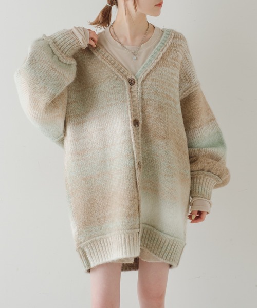 Kastane(カスタネ)の「【2022SSアイテム】グラデーションニットカーディガン(カーディガン/ボレロ・レディース・グリーン/ピンク・FREE)」の7枚目の写真