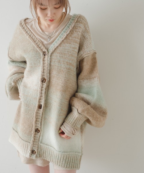 Kastane(カスタネ)の「【2022SSアイテム】グラデーションニットカーディガン(カーディガン/ボレロ・レディース・グリーン/ピンク・FREE)」の8枚目の写真