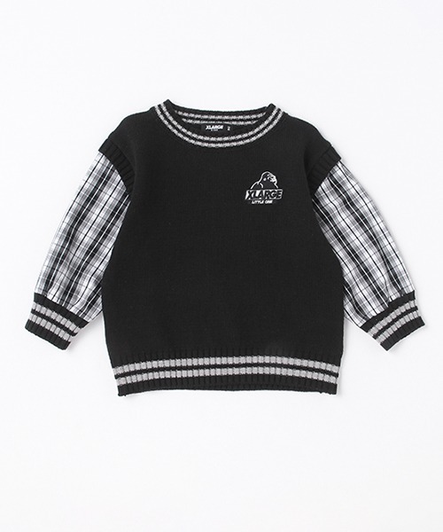XLARGE KIDS（エクストララージキッズ）の「袖チェックニットプルオーバー（ニット/セーター・キッズ・ブラック/トップグレー・100cm/90cm/130cm/110cm/120cm/140cm）」の2枚目の写真