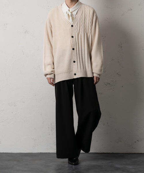 Adoon plain（アドーンプレーン）の「【Adoon plain】アシンメトリーカーディガン（カーディガン/ボレロ・メンズ・ブラック/クリーム・FREE）」の12枚目の写真