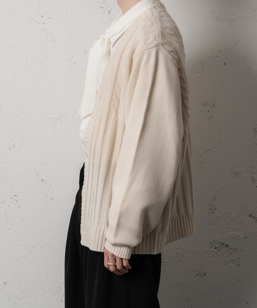 Adoon plain（アドーンプレーン）の「【Adoon plain】アシンメトリーカーディガン（カーディガン/ボレロ・メンズ・ブラック/クリーム・FREE）」の16枚目の写真