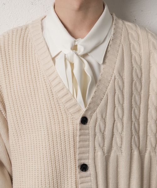 Adoon plain（アドーンプレーン）の「【Adoon plain】アシンメトリーカーディガン（カーディガン/ボレロ・メンズ・ブラック/クリーム・FREE）」の18枚目の写真