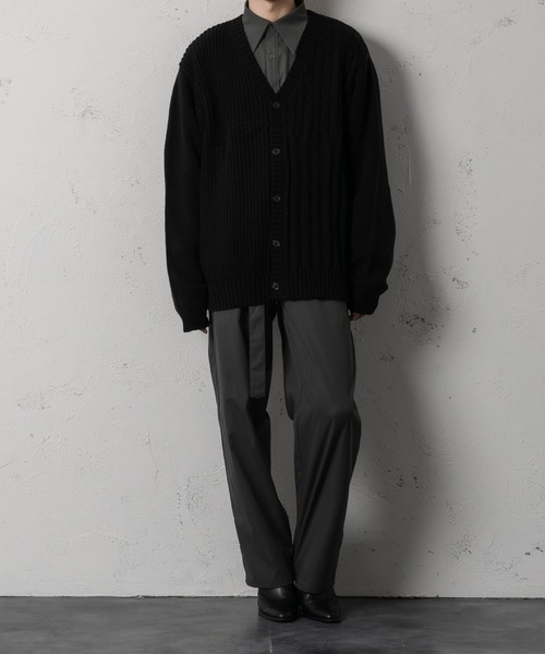 Adoon plain（アドーンプレーン）の「【Adoon plain】アシンメトリーカーディガン（カーディガン/ボレロ・メンズ・ブラック/クリーム・FREE）」の4枚目の写真