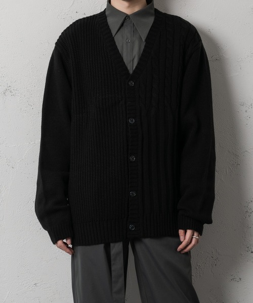Adoon plain（アドーンプレーン）の「【Adoon plain】アシンメトリーカーディガン（カーディガン/ボレロ・メンズ・ブラック/クリーム・FREE）」の8枚目の写真