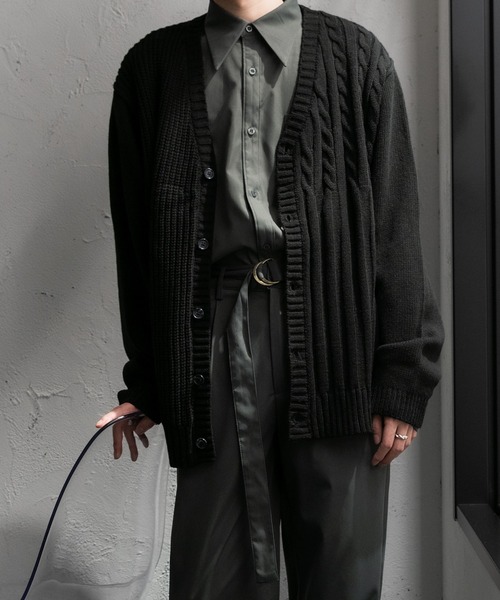 Adoon plain（アドーンプレーン）の「【Adoon plain】アシンメトリーカーディガン（カーディガン/ボレロ・メンズ・ブラック/クリーム・FREE）」の21枚目の写真