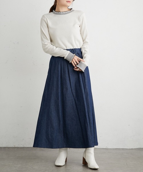 PUAL CE CIN（ピュアルセシン）の「【WEB限定】綿デニムスカート（デニムスカート・レディース・ブラック/インディゴブルー・FREE）」の5枚目の写真