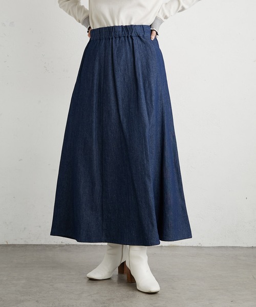 PUAL CE CIN（ピュアルセシン）の「【WEB限定】綿デニムスカート（デニムスカート・レディース・ブラック/インディゴブルー・FREE）」の3枚目の写真