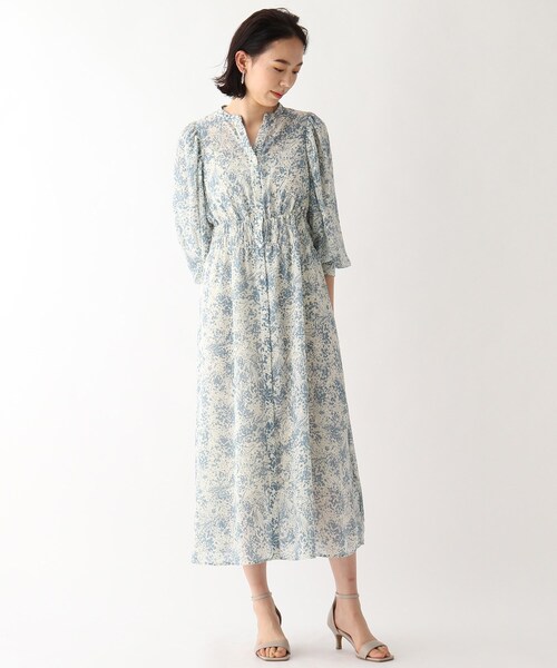 OPAQUE.CLIP（オペークドットクリップ）の「◆ドットプリントエアリージャカード フレアボリュームワンピース（ワンピース・レディース・ブルー系5/ブラック系・00）」の12枚目の写真