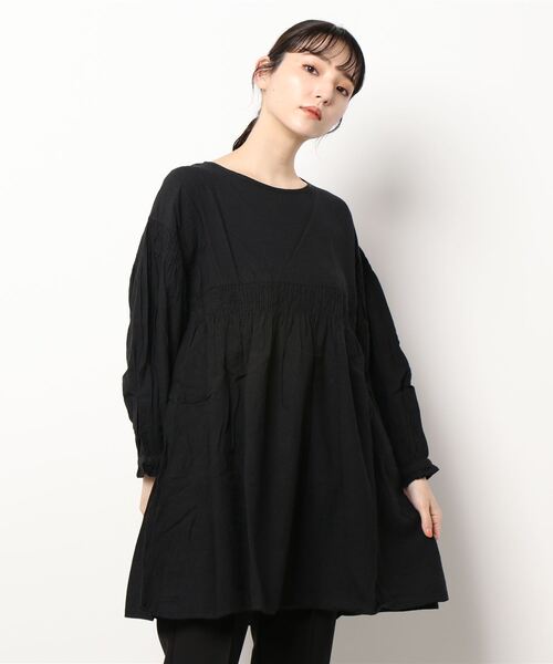 Samansa Mos2（サマンサ モスモス）の「シャーリングチュニック（シャツ/ブラウス・レディース・イエロー/オフホワイト/ブラック/レッド・ﾌﾘ-）」の8枚目の写真