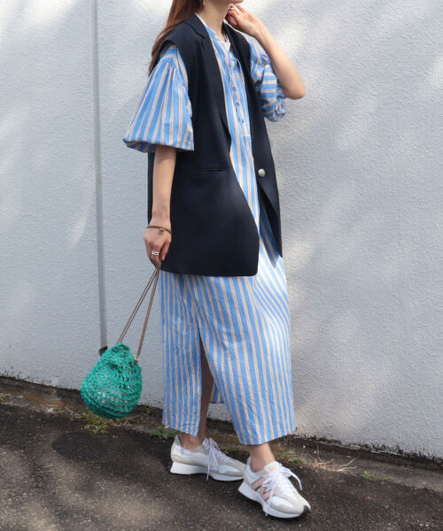 fredy emue（フレディエミュ）の「ストライプ袖ボリュームワンピース（シャツワンピース・レディース・ブルー系その他3/ピンク系その他3・38）」の4枚目の写真