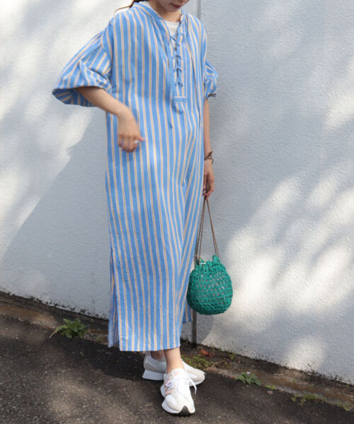 fredy emue（フレディエミュ）の「ストライプ袖ボリュームワンピース（シャツワンピース・レディース・ブルー系その他3/ピンク系その他3・38）」の5枚目の写真