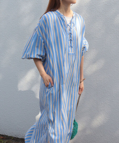 fredy emue（フレディエミュ）の「ストライプ袖ボリュームワンピース（シャツワンピース・レディース・ブルー系その他3/ピンク系その他3・38）」の7枚目の写真