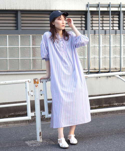 fredy emue（フレディエミュ）の「ストライプ袖ボリュームワンピース（シャツワンピース・レディース・ブルー系その他3/ピンク系その他3・38）」の9枚目の写真