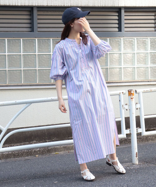fredy emue（フレディエミュ）の「ストライプ袖ボリュームワンピース（シャツワンピース・レディース・ブルー系その他3/ピンク系その他3・38）」の10枚目の写真