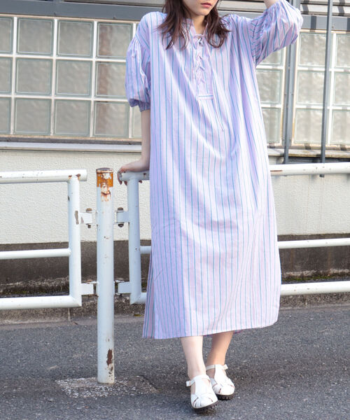 fredy emue（フレディエミュ）の「ストライプ袖ボリュームワンピース（シャツワンピース・レディース・ブルー系その他3/ピンク系その他3・38）」の11枚目の写真
