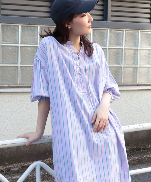 fredy emue（フレディエミュ）の「ストライプ袖ボリュームワンピース（シャツワンピース・レディース・ブルー系その他3/ピンク系その他3・38）」の14枚目の写真