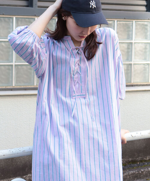 fredy emue（フレディエミュ）の「ストライプ袖ボリュームワンピース（シャツワンピース・レディース・ブルー系その他3/ピンク系その他3・38）」の15枚目の写真