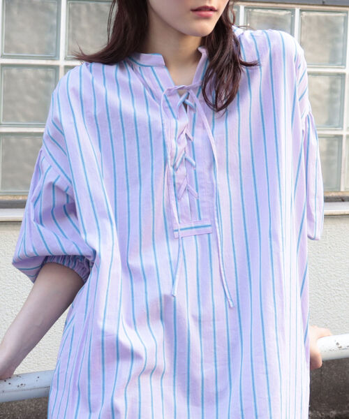 fredy emue（フレディエミュ）の「ストライプ袖ボリュームワンピース（シャツワンピース・レディース・ブルー系その他3/ピンク系その他3・38）」の16枚目の写真