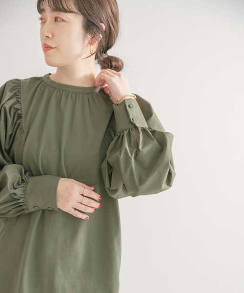 ITEMS URBANRESEARCH（アイテムズ アーバンリサーチ）の「ソデフハクTシャツ（Tシャツ/カットソー・レディース・チャコールグレー/オフホワイト/カーキ・FREE）」の6枚目の写真