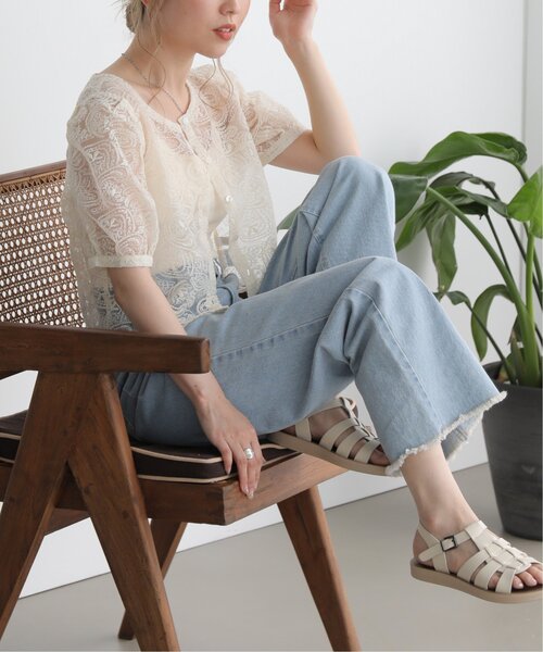 RAY CASSIN（レイカズン）の「S/M展開 裾フリンジゆるデニム（その他パンツ・レディース・ワンウォッシュ/ブルー/ベージュ・SMALL/MEDIUM）」の10枚目の写真