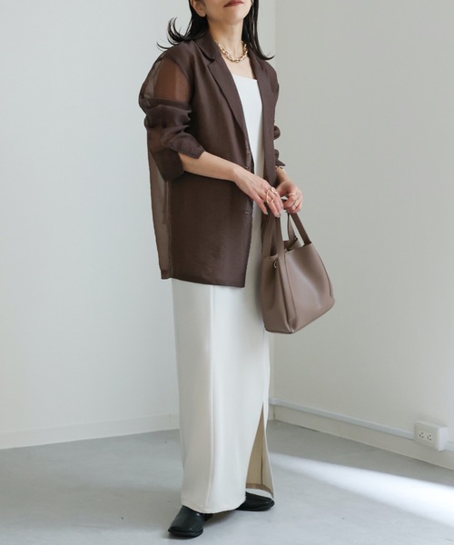 ap retro(アプレトロ)の「ソフトオーガンジーテーラードジャケット / シアーテーラードジャケット / サマージャケット《動画あり》(その他アウター・レディース・ブラウン/カーキ/ピンクベージュ/グレイッシュベージュ/ブラック/チャコールグレー・FREE)」の21枚目の写真