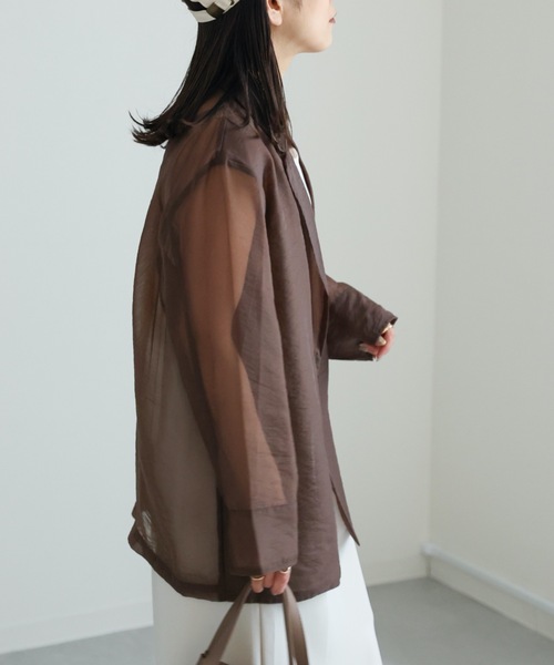ap retro(アプレトロ)の「ソフトオーガンジーテーラードジャケット / シアーテーラードジャケット / サマージャケット《動画あり》(その他アウター・レディース・ブラウン/カーキ/ピンクベージュ/グレイッシュベージュ/ブラック/チャコールグレー・FREE)」の18枚目の写真