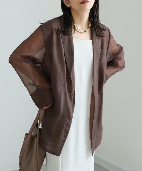 ap retro(アプレトロ)の「ソフトオーガンジーテーラードジャケット / シアーテーラードジャケット / サマージャケット《動画あり》(その他アウター・レディース・ブラウン/カーキ/ピンクベージュ/グレイッシュベージュ/ブラック/チャコールグレー・FREE)」の16枚目の写真