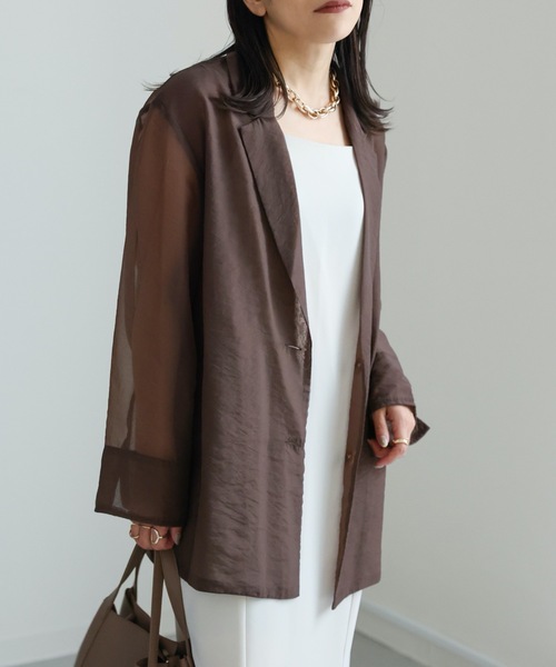 ap retro(アプレトロ)の「ソフトオーガンジーテーラードジャケット / シアーテーラードジャケット / サマージャケット《動画あり》(その他アウター・レディース・ブラウン/カーキ/ピンクベージュ/グレイッシュベージュ/ブラック/チャコールグレー・FREE)」の17枚目の写真