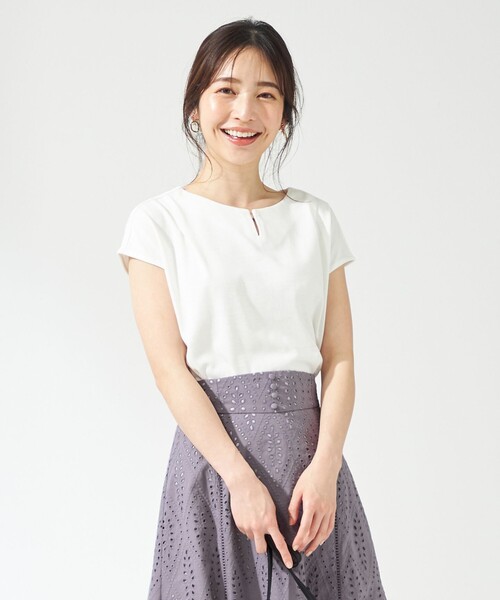 ANY SIS(エニィスィス)の「【抗菌防臭】ハイクリア天竺 フレンチスリーブ カットソー(Tシャツ/カットソー・レディース・ホワイト系/ネイビー系/ライトグレー系・2)」の1枚目の写真