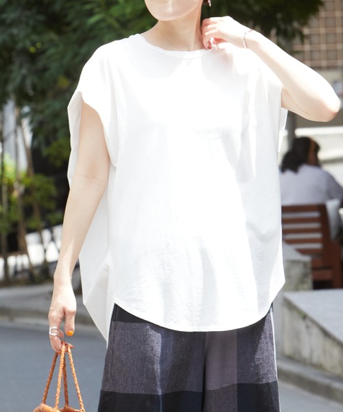 BEARDSLEY（ビアズリー）の「後ろ布帛カットソー（Tシャツ/カットソー・レディース・ホワイト/ブラック・FREE）」の2枚目の写真