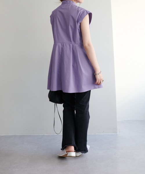 DISCOAT（ディスコート）の「【WEB限定】スタンドカラー切り替えチュニック（シャツ/ブラウス・レディース・オフホワイト/ブラック/パープル・FREE）」の8枚目の写真