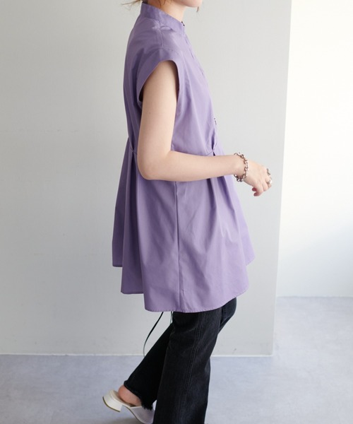 DISCOAT（ディスコート）の「【WEB限定】スタンドカラー切り替えチュニック（シャツ/ブラウス・レディース・オフホワイト/ブラック/パープル・FREE）」の10枚目の写真