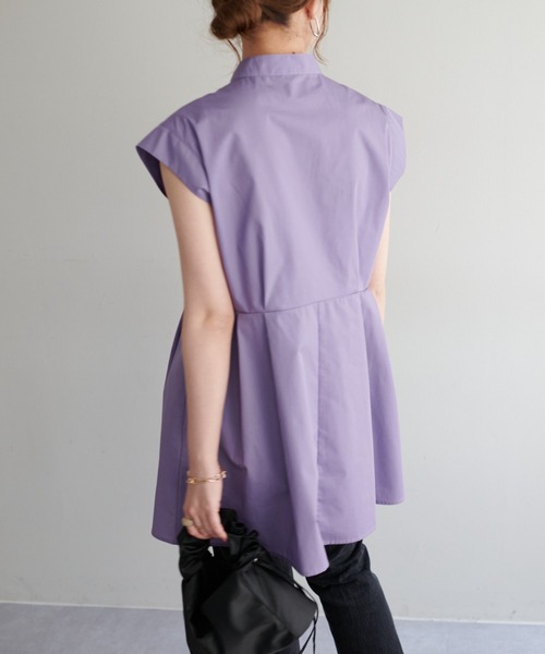 DISCOAT（ディスコート）の「【WEB限定】スタンドカラー切り替えチュニック（シャツ/ブラウス・レディース・オフホワイト/ブラック/パープル・FREE）」の9枚目の写真