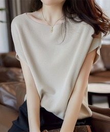 LOPASS（ロパス）の「フレンチ袖　柔らかいリブトップス（Tシャツ/カットソー）」