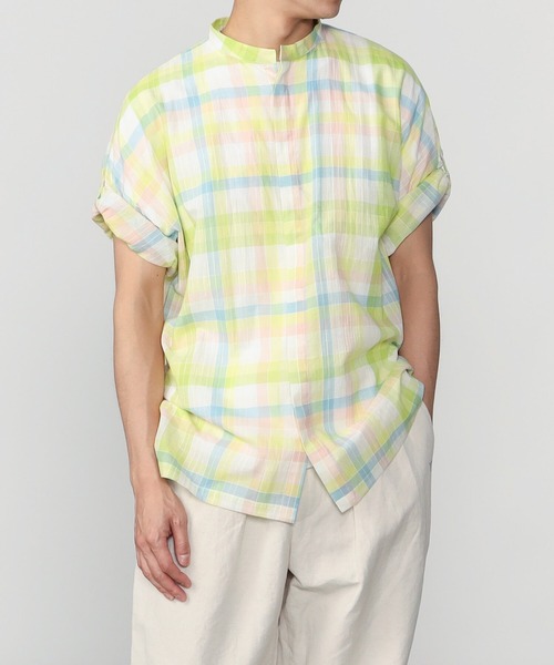 mii（ミー）の「mii | スタンドカラーカフタンシャツ CHECK MEN